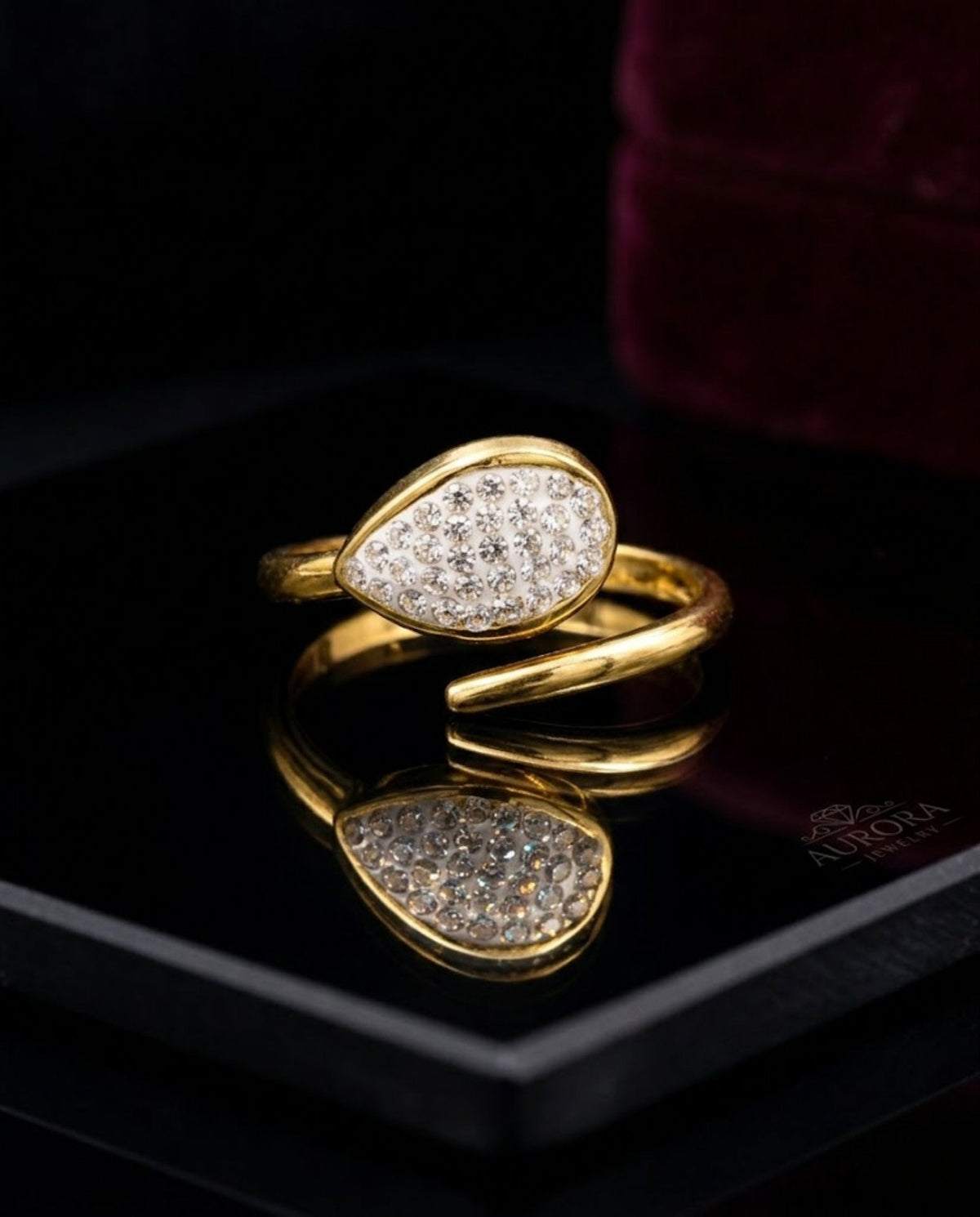Orneza Gilded Pear Crystal Wrap Statement Ring