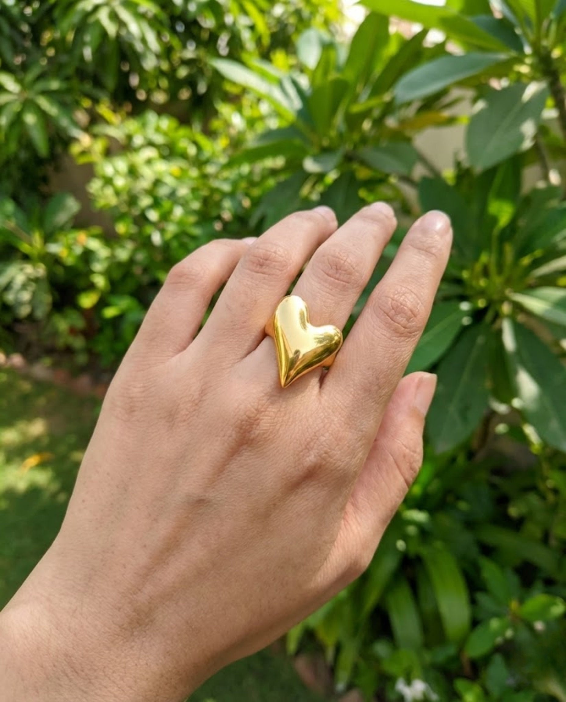 Orneza Gold Plated Sculptural Heart Statement Ring