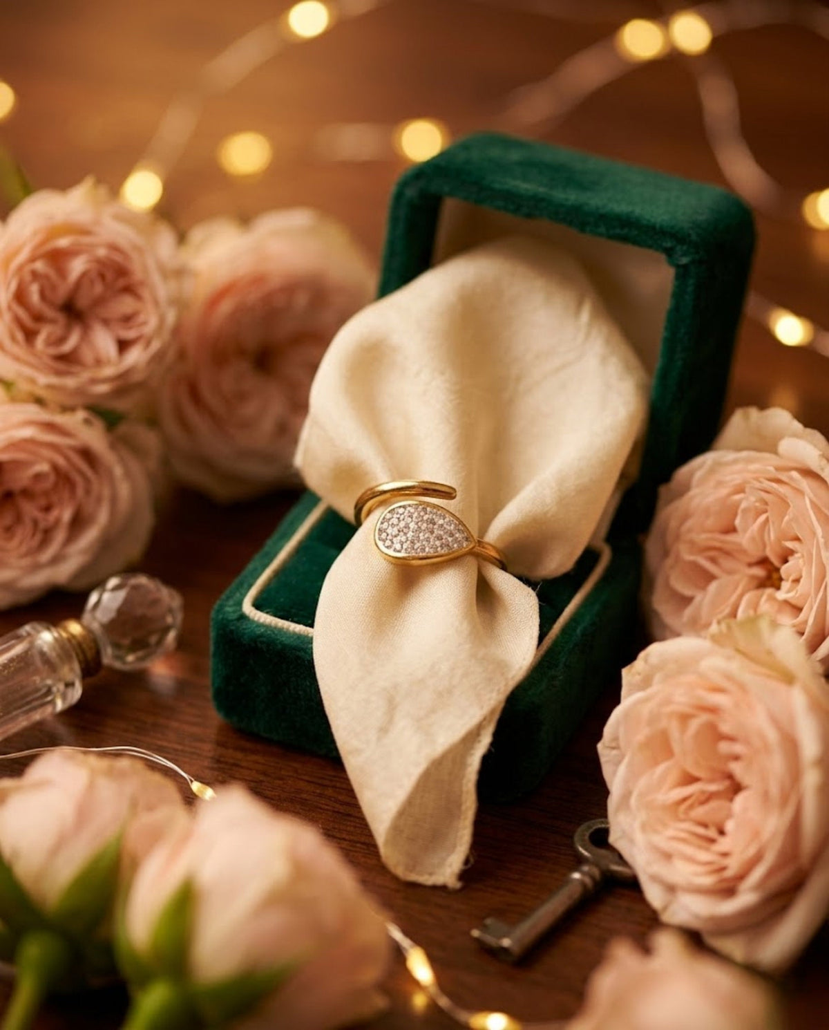 Orneza Gilded Pear Crystal Wrap Statement Ring