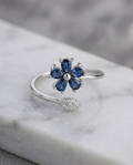Orneza Sapphire Blue Floral Wrap Ring in Silver