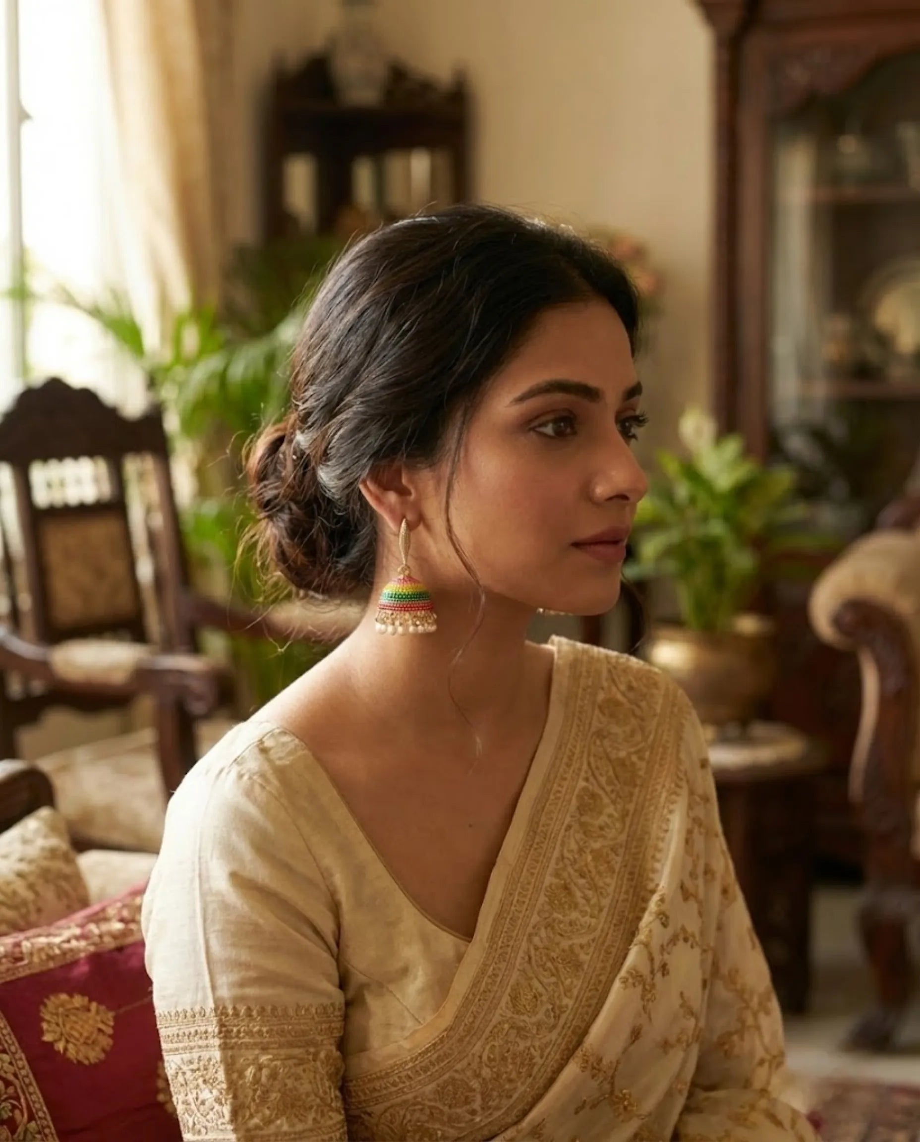 Orneza Festive Multi-Color Enamel Jhumka Earrings with Pearls