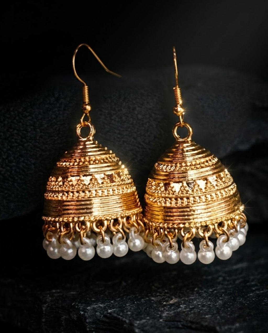 Orneza Gold Plated Filigree Jhumka Earrings with Pearls