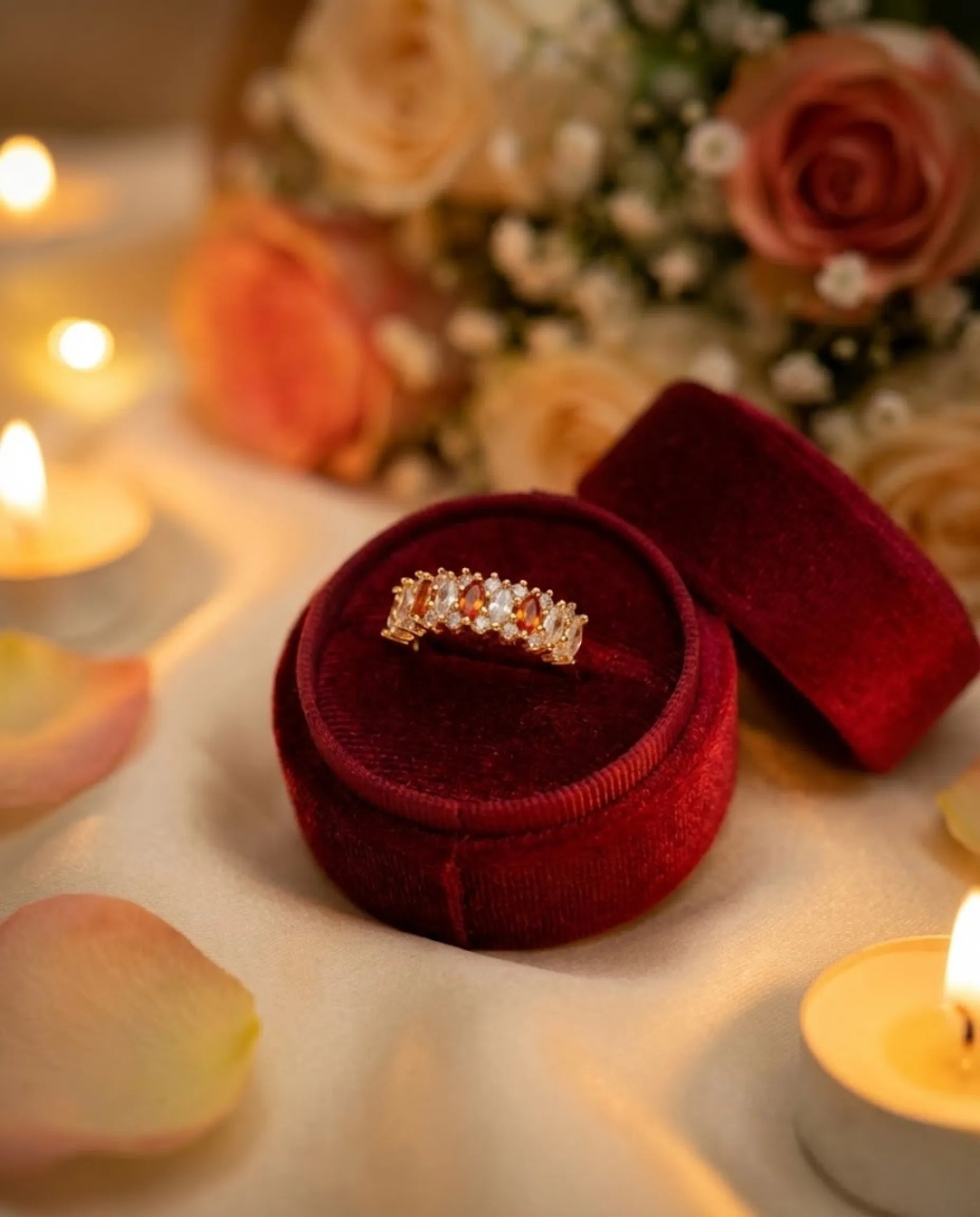 Orneza Marquise Crystal Cluster Gold Statement Ring