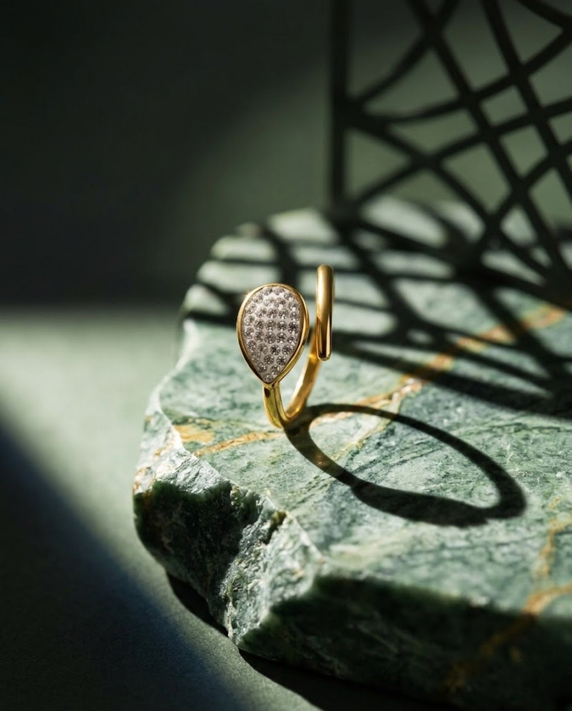Orneza Gilded Pear Crystal Wrap Statement Ring