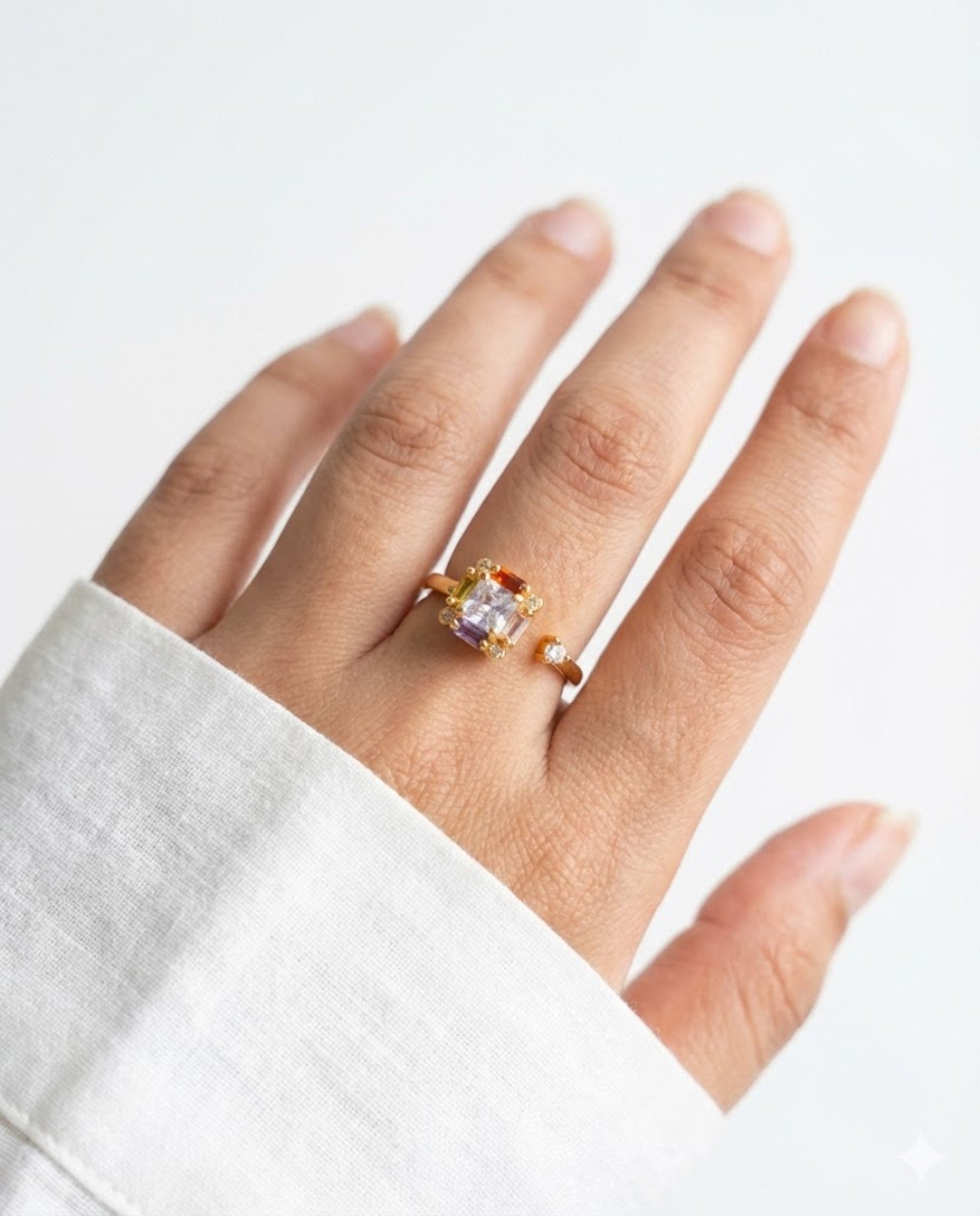 Orneza Multicolor Crystal Gold Adjustable Statement Ring