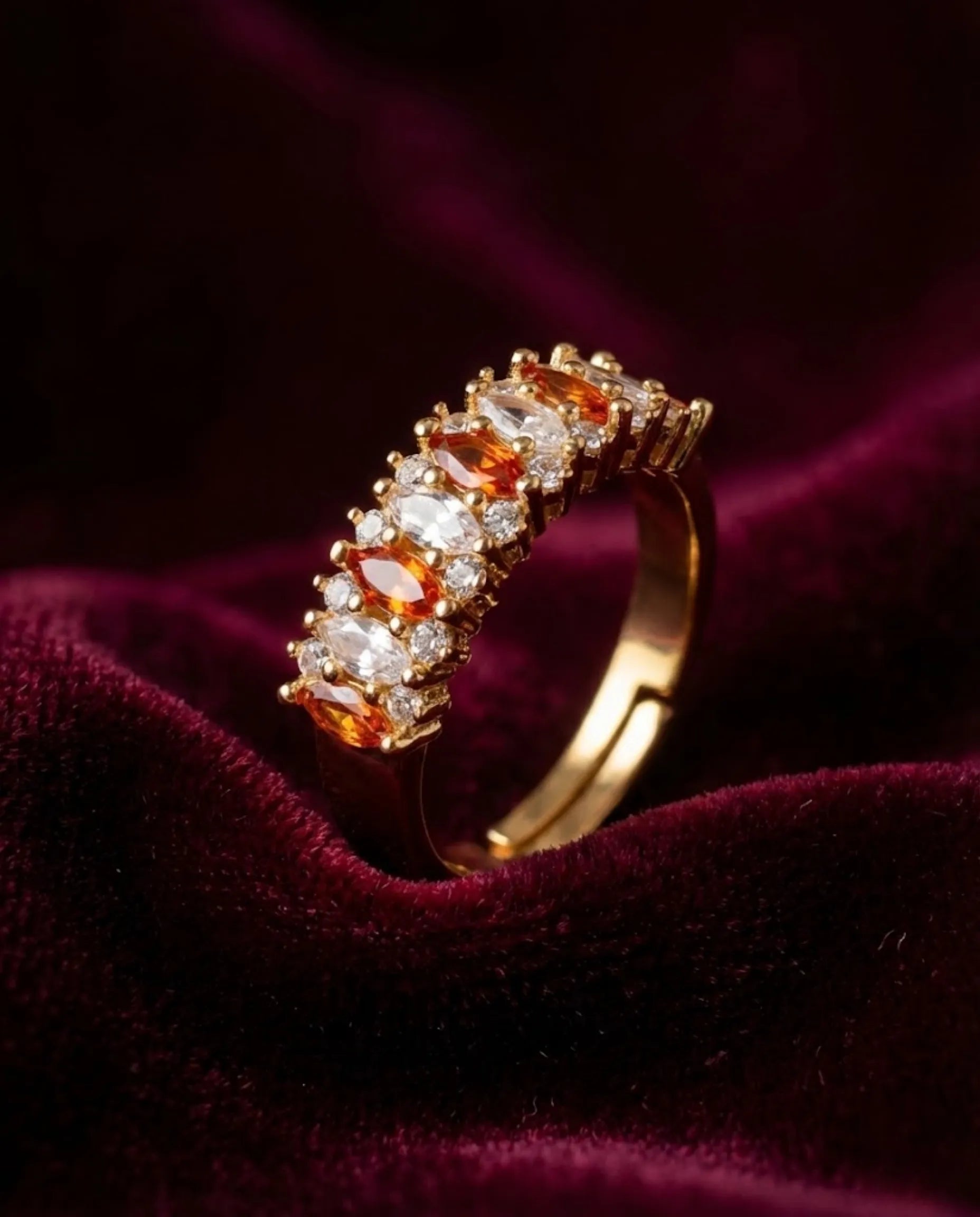 Orneza Marquise Crystal Cluster Gold Statement Ring