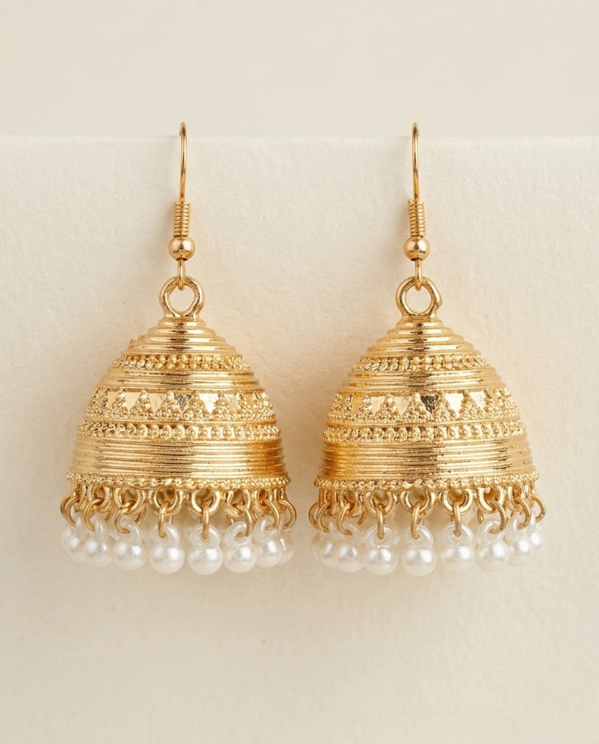 Orneza Gold Plated Filigree Jhumka Earrings with Pearls