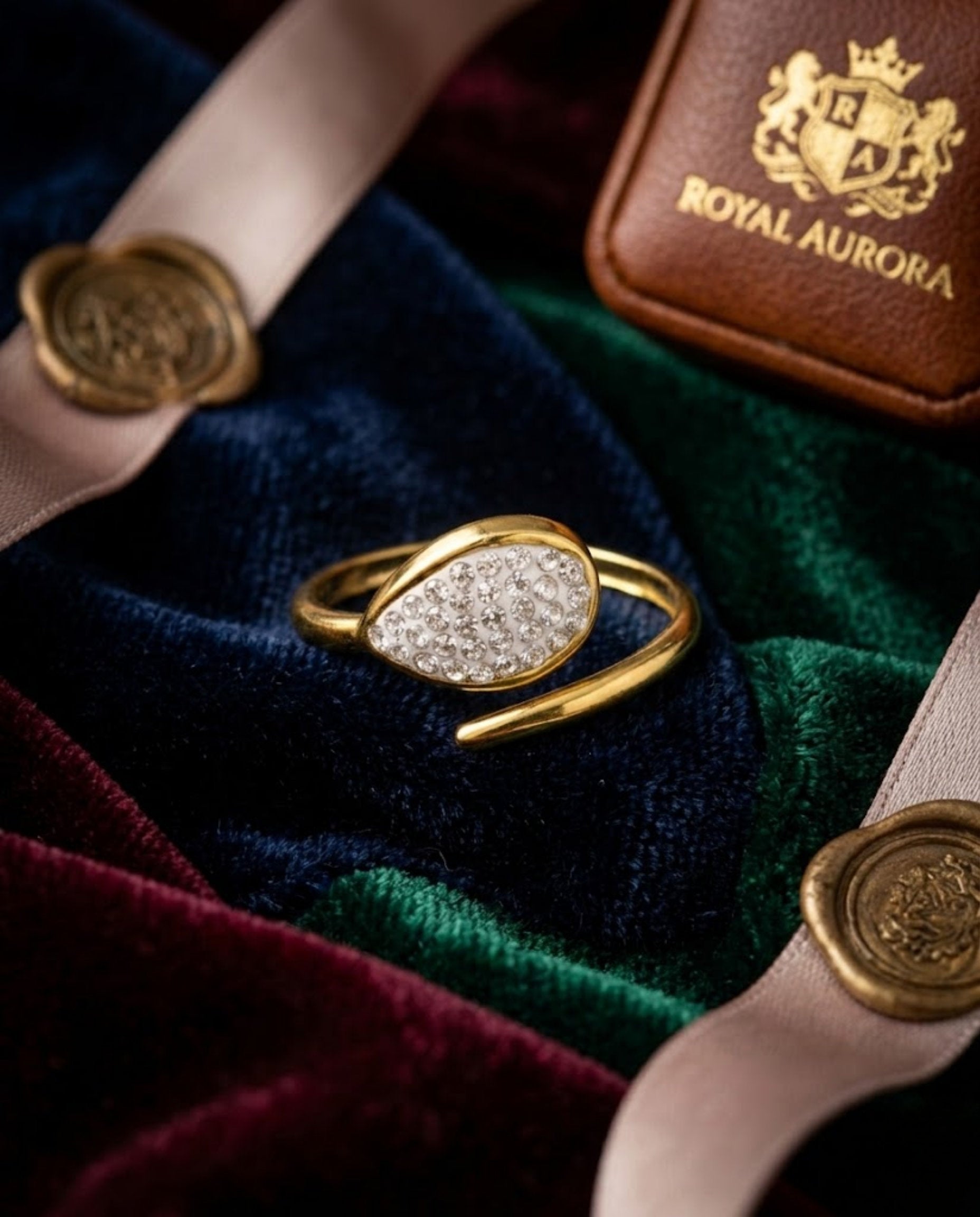 Orneza Gilded Pear Crystal Wrap Statement Ring