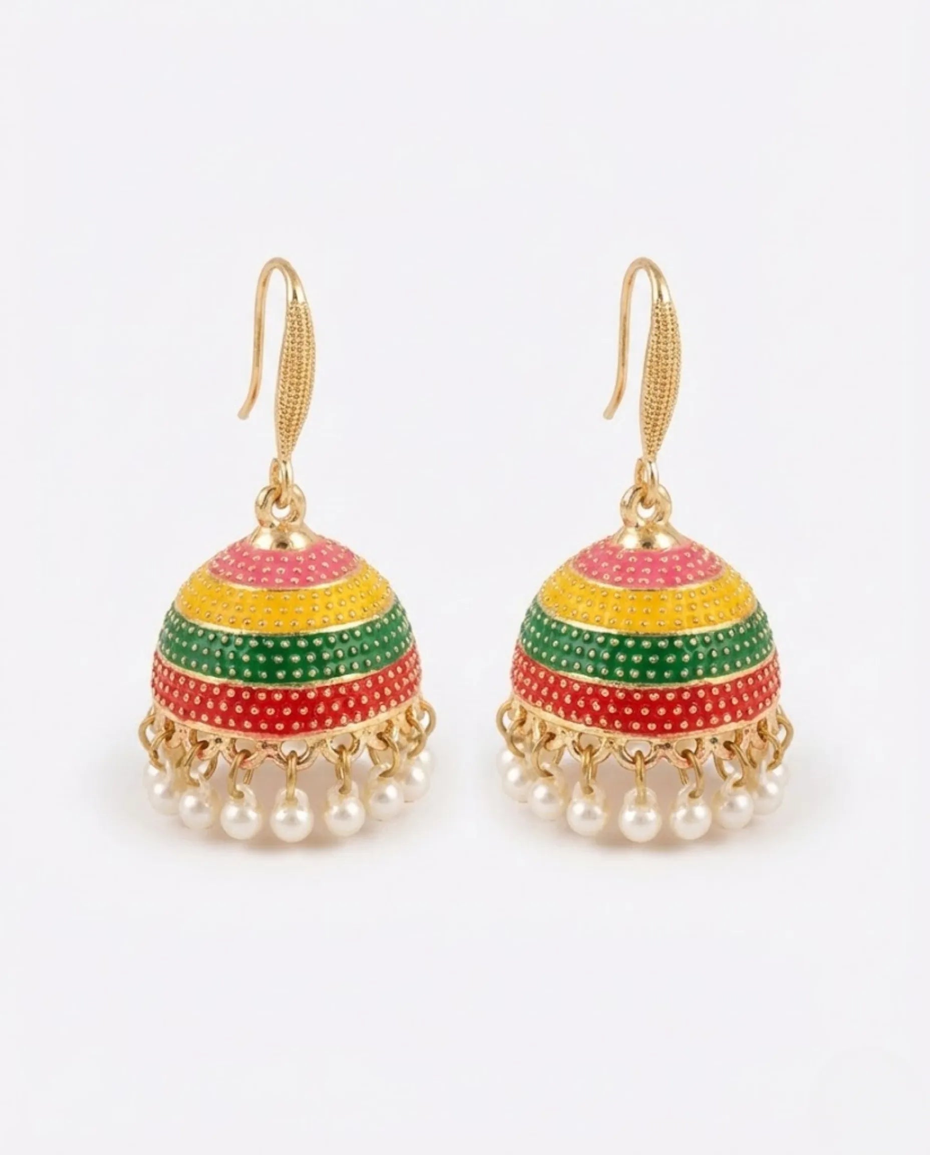 Orneza Festive Multi-Color Enamel Jhumka Earrings with Pearls