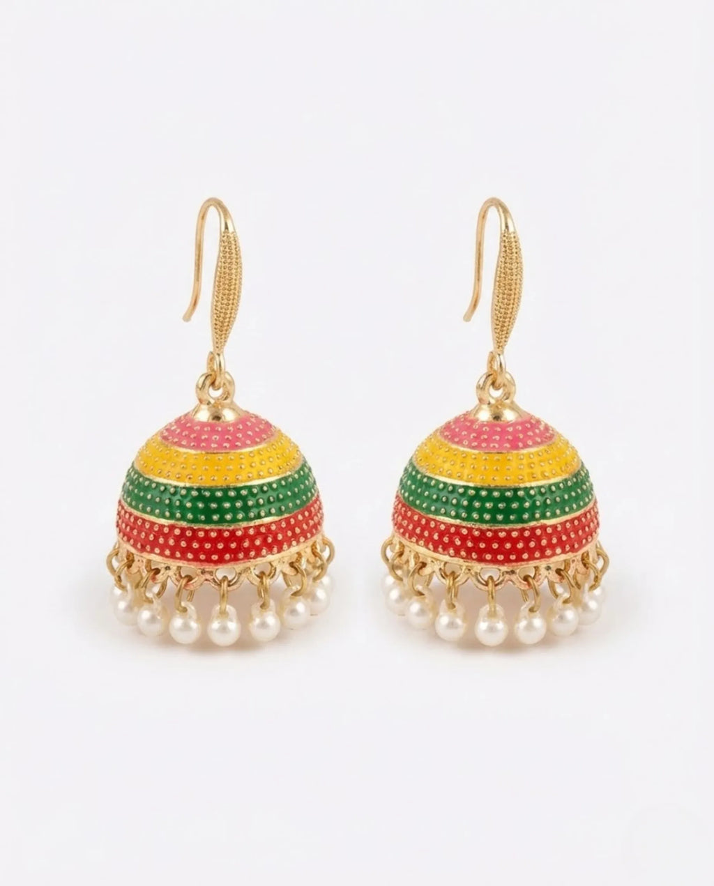 Orneza Festive Multi-Color Enamel Jhumka Earrings with Pearls