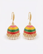Orneza Festive Multi-Color Enamel Jhumka Earrings with Pearls