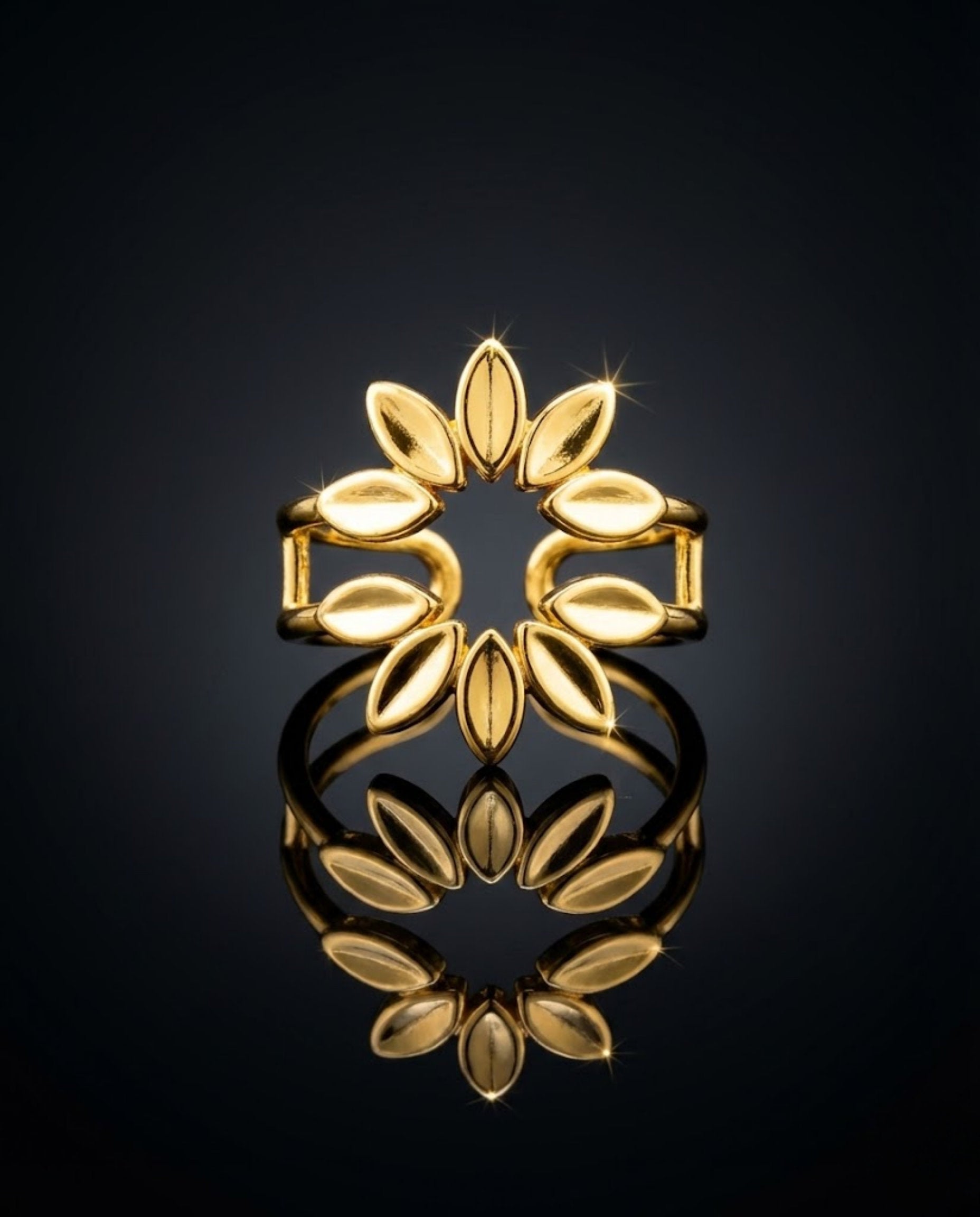 Orneza Gold Plated Laurel Leaf Adjustable Statement Ring