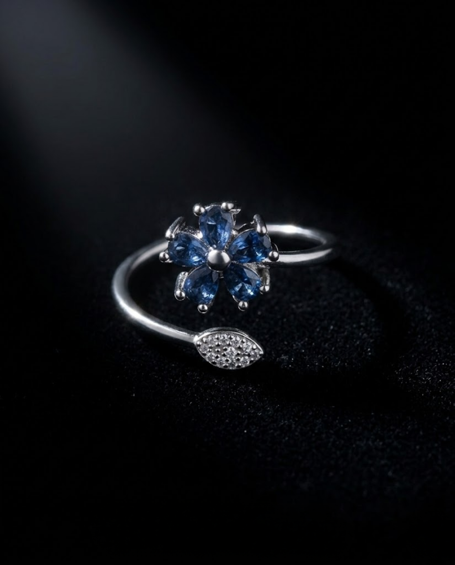 Orneza Sapphire Blue Floral Wrap Ring in Silver