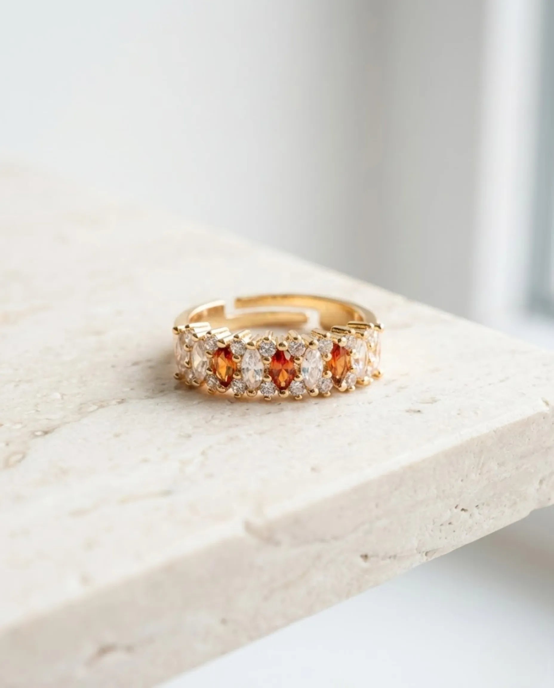 Orneza Marquise Crystal Cluster Gold Statement Ring