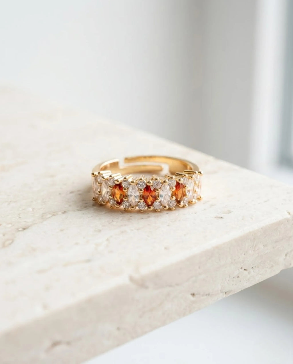 Orneza Marquise Crystal Cluster Gold Statement Ring