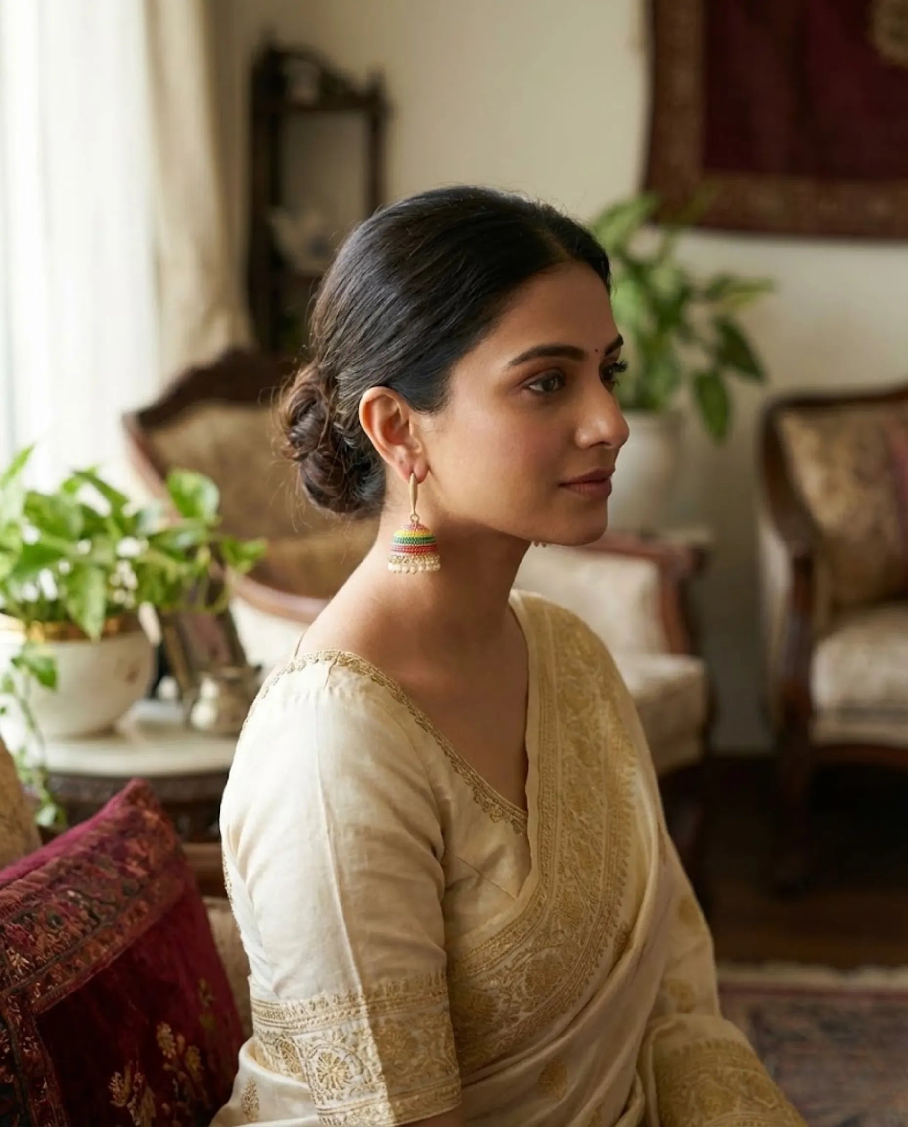 Orneza Festive Multi-Color Enamel Jhumka Earrings with Pearls