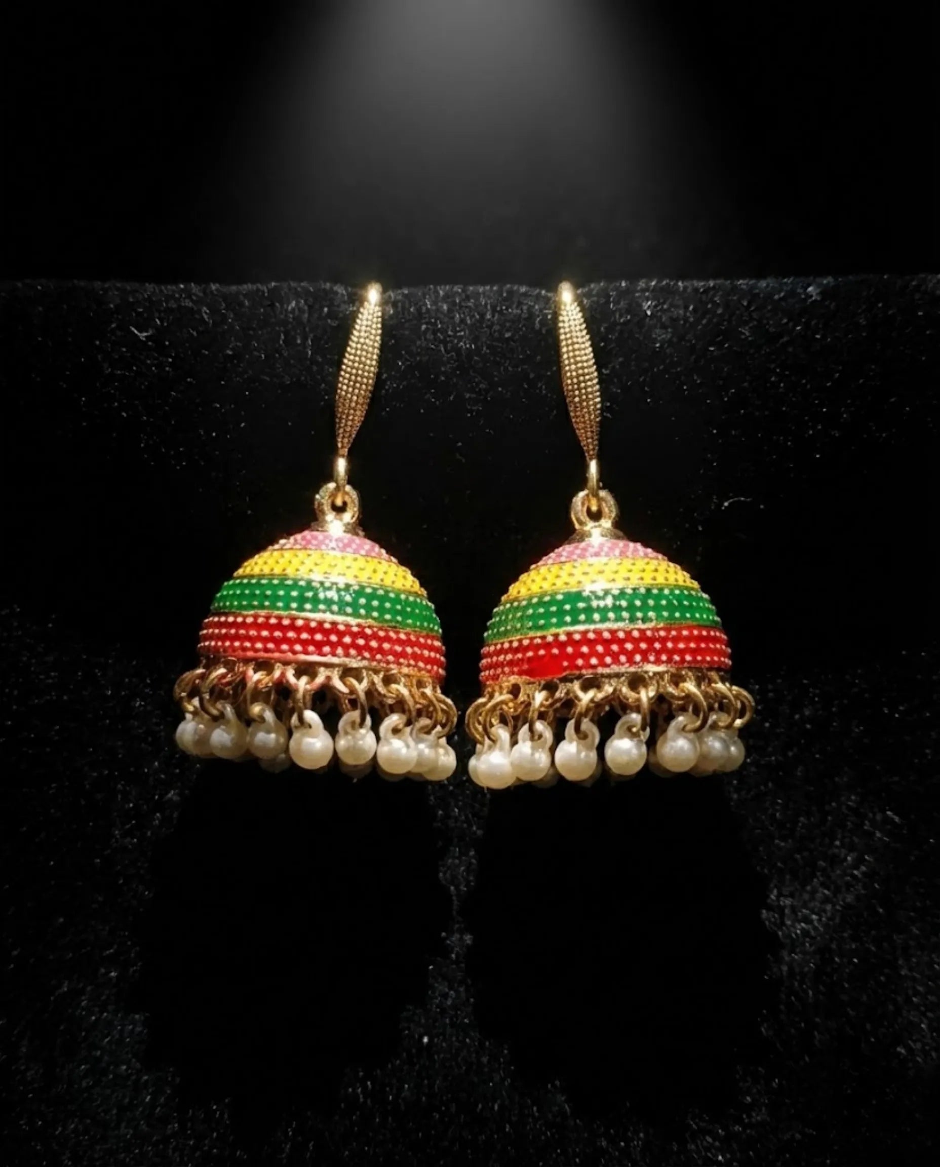 Orneza Festive Multi-Color Enamel Jhumka Earrings with Pearls