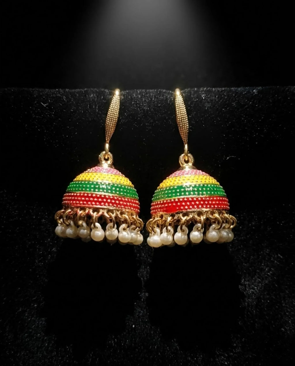Orneza Festive Multi-Color Enamel Jhumka Earrings with Pearls