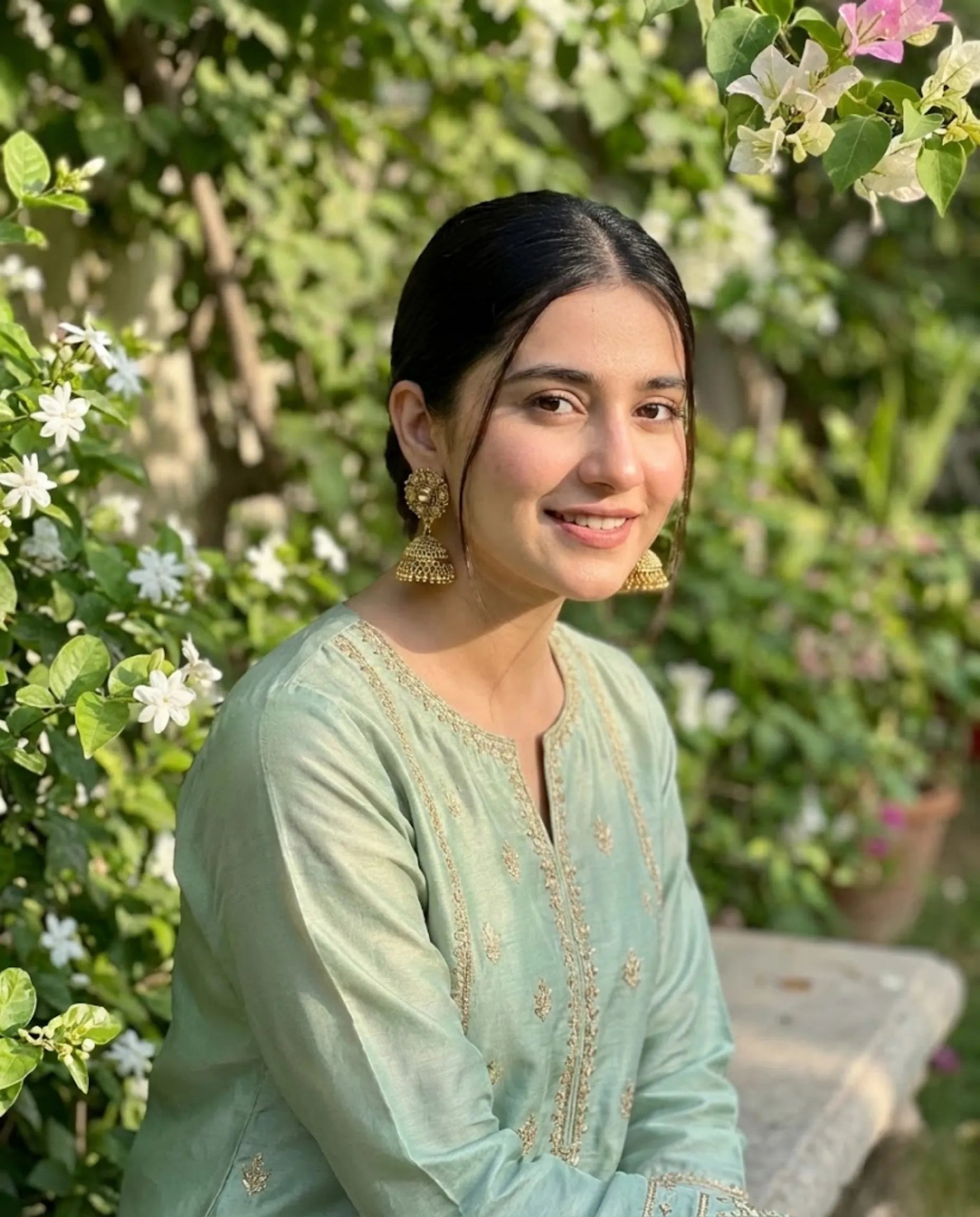 Antique Gold Crystal Jhumka Earrings by Orneza