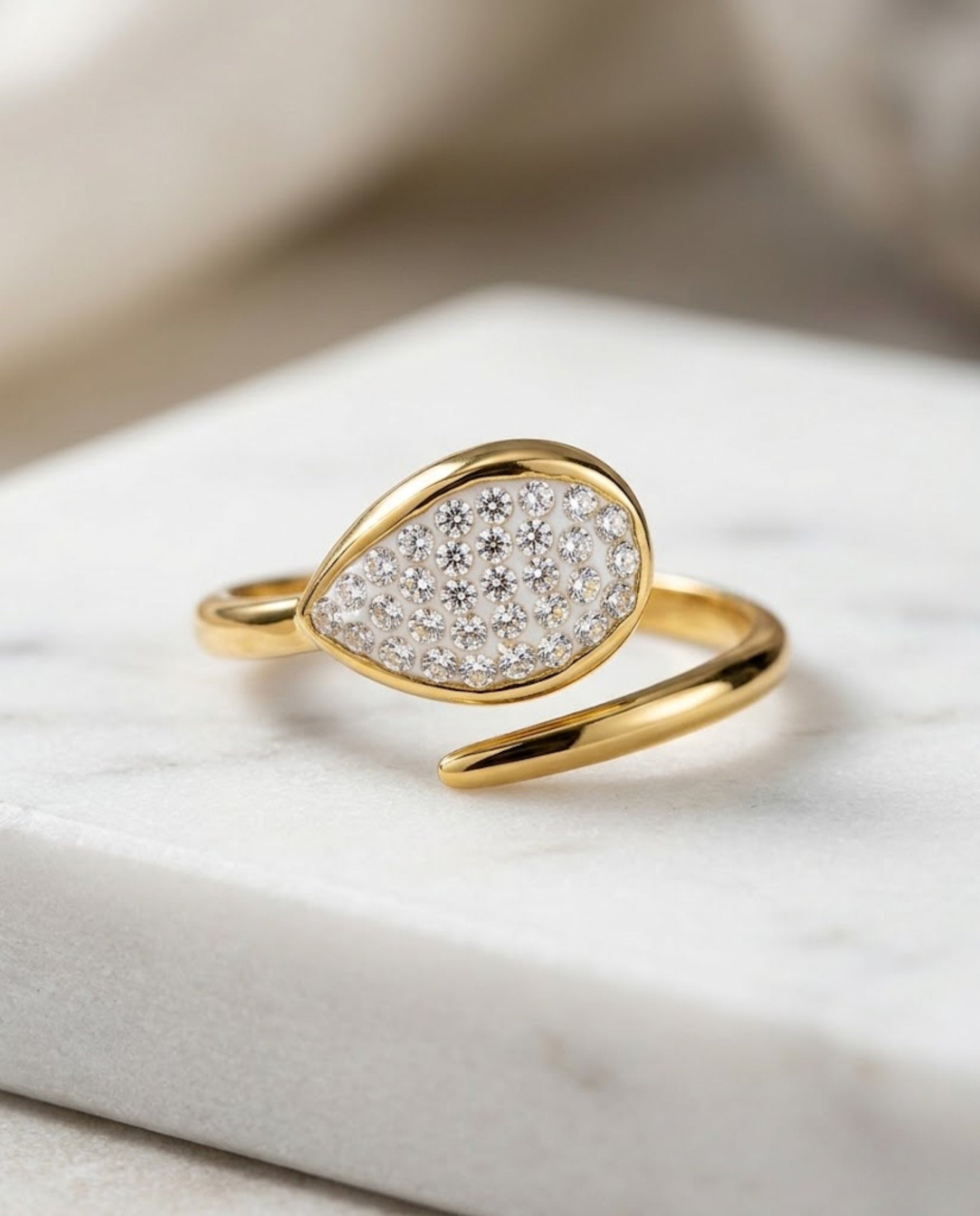 Orneza Gilded Pear Crystal Wrap Statement Ring