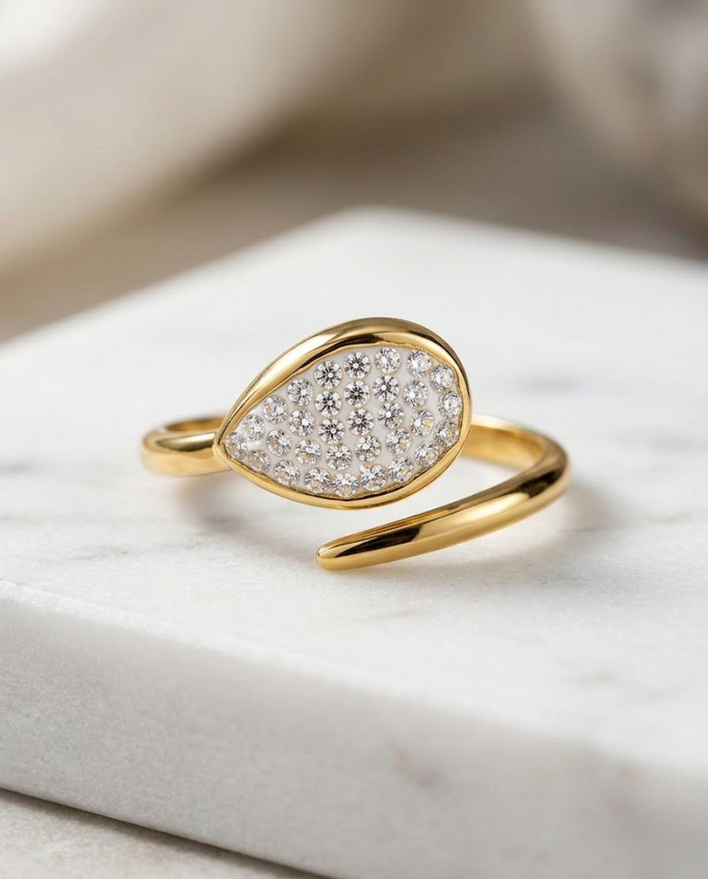 Orneza Gilded Pear Crystal Wrap Statement Ring