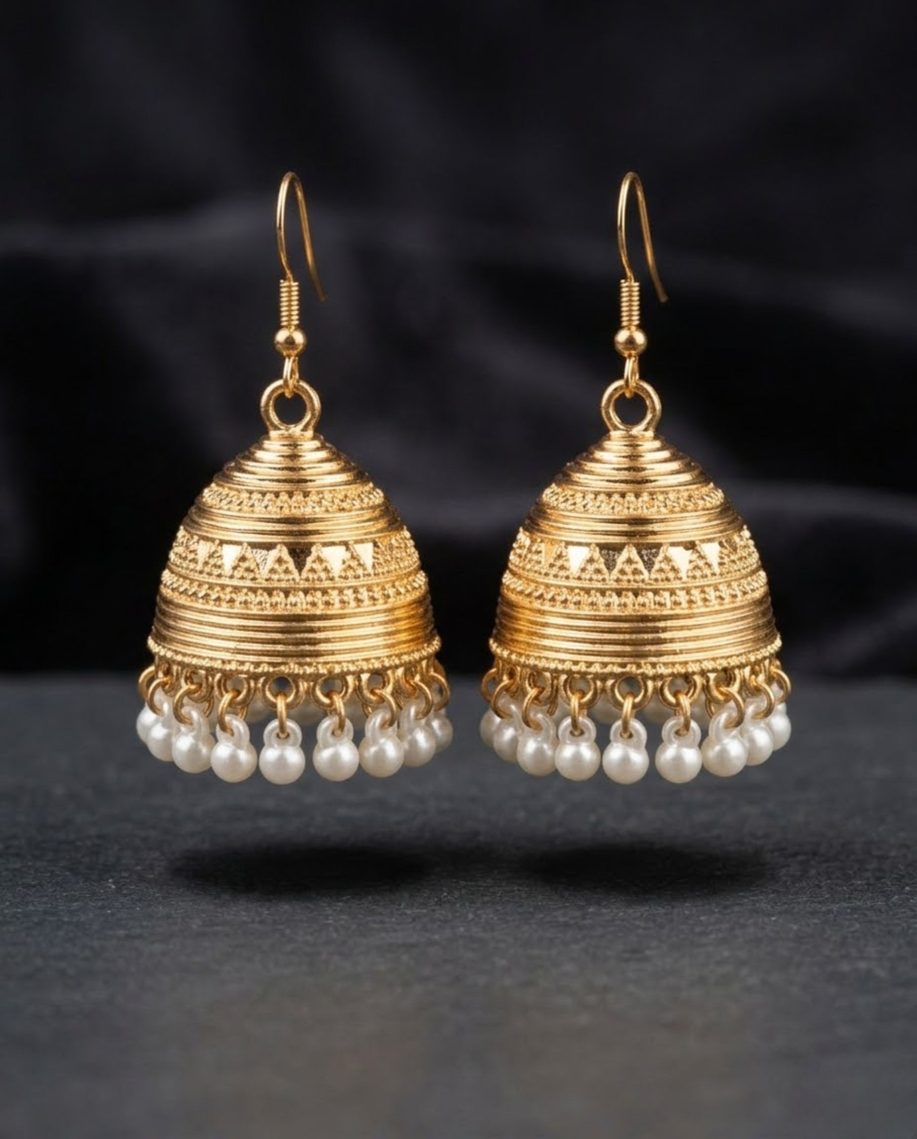 Orneza Gold Plated Filigree Jhumka Earrings with Pearls