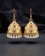 Orneza Gold Plated Filigree Jhumka Earrings with Pearls
