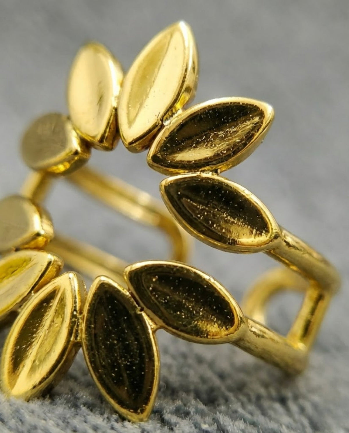 Orneza Gold Plated Laurel Leaf Adjustable Statement Ring