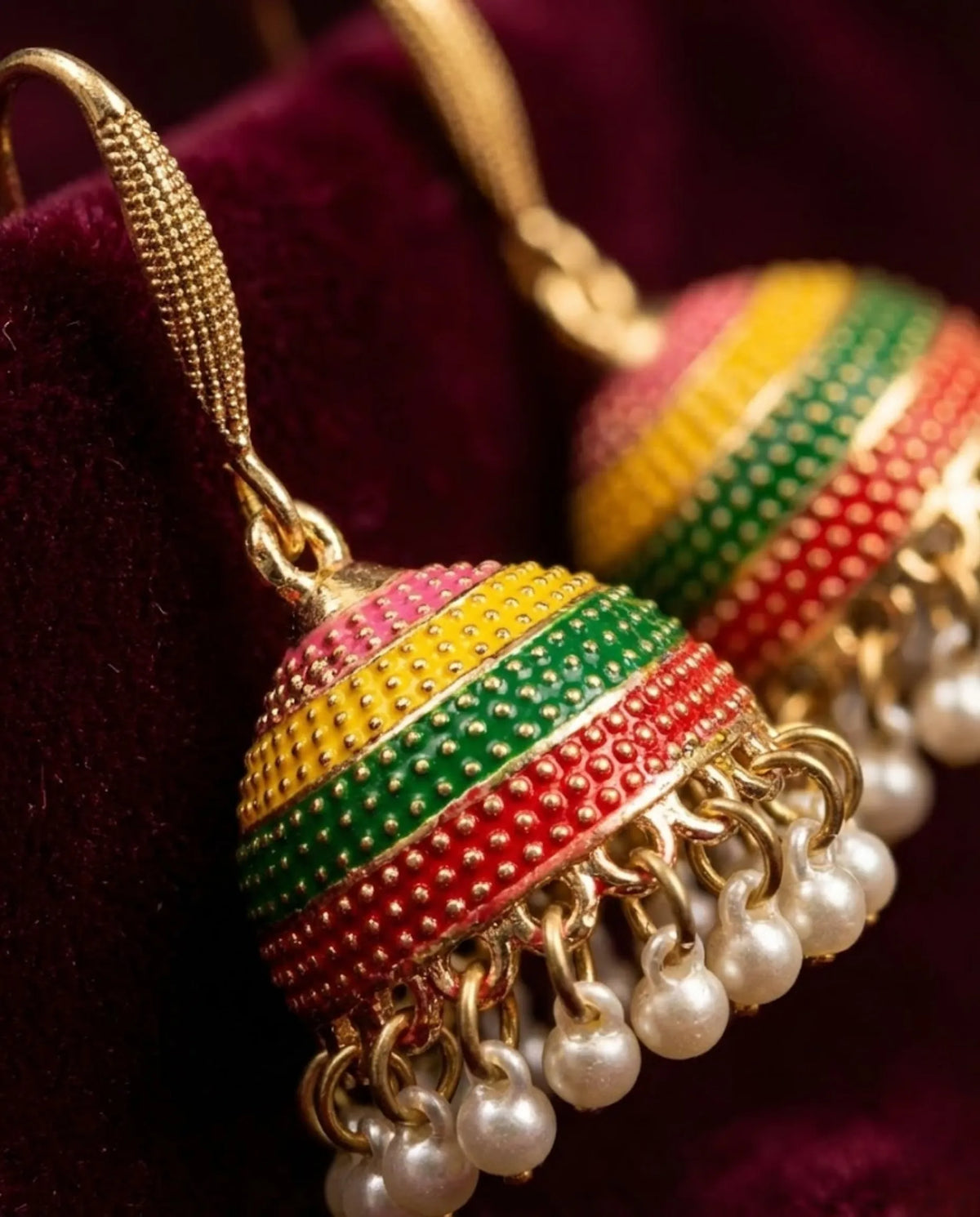 Orneza Festive Multi-Color Enamel Jhumka Earrings with Pearls
