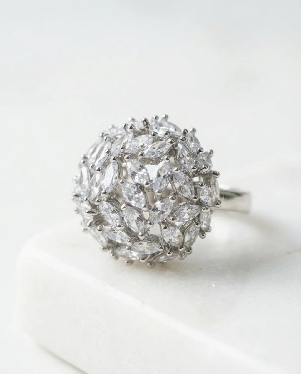 Orneza Marquise Stellar Silver Cluster Statement Ring