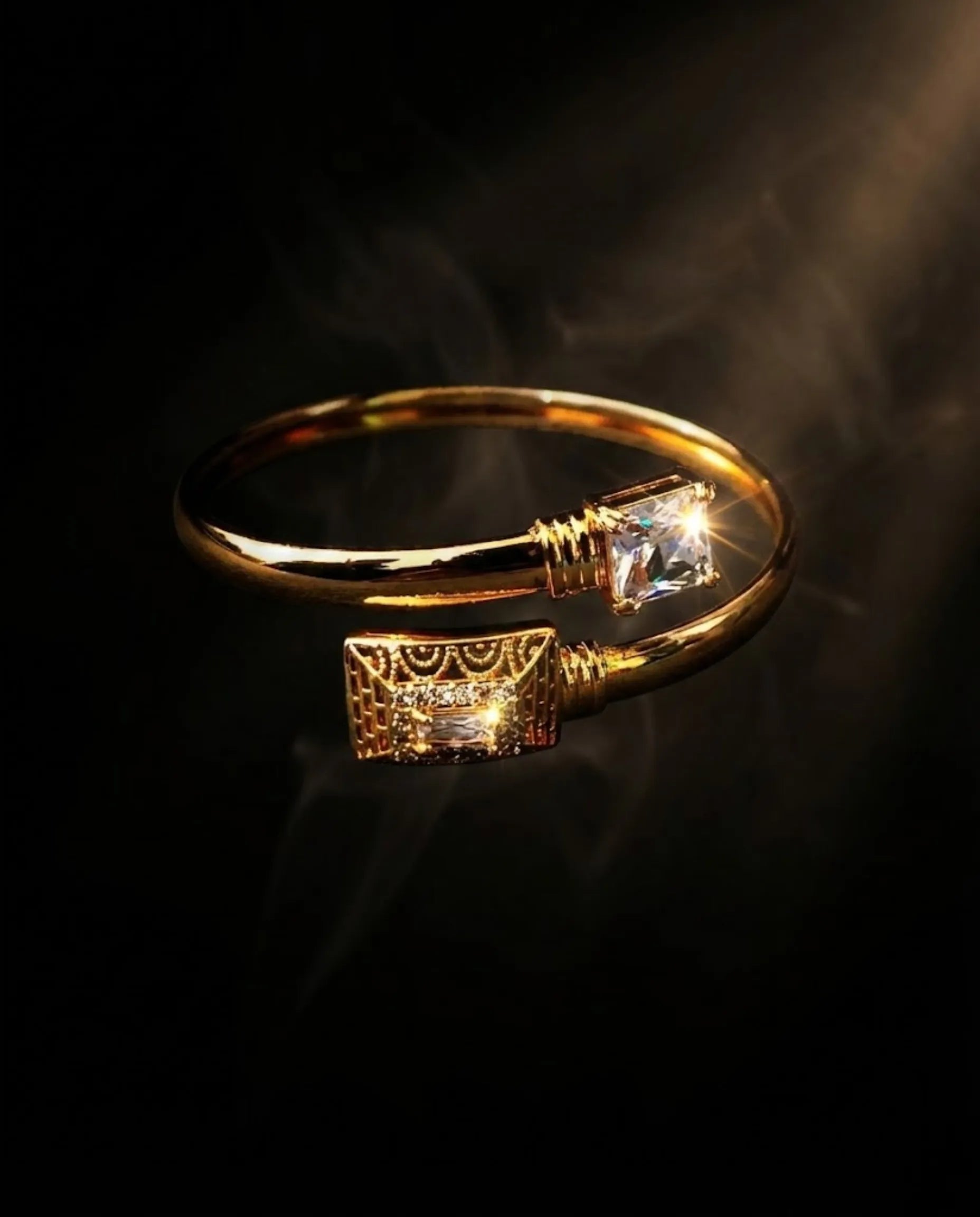 Orneza Empress Gold Bypass Bangle with Intricate Filigree