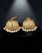 Orneza Gold Plated Square Jhumka Earrings with Ruby Drops