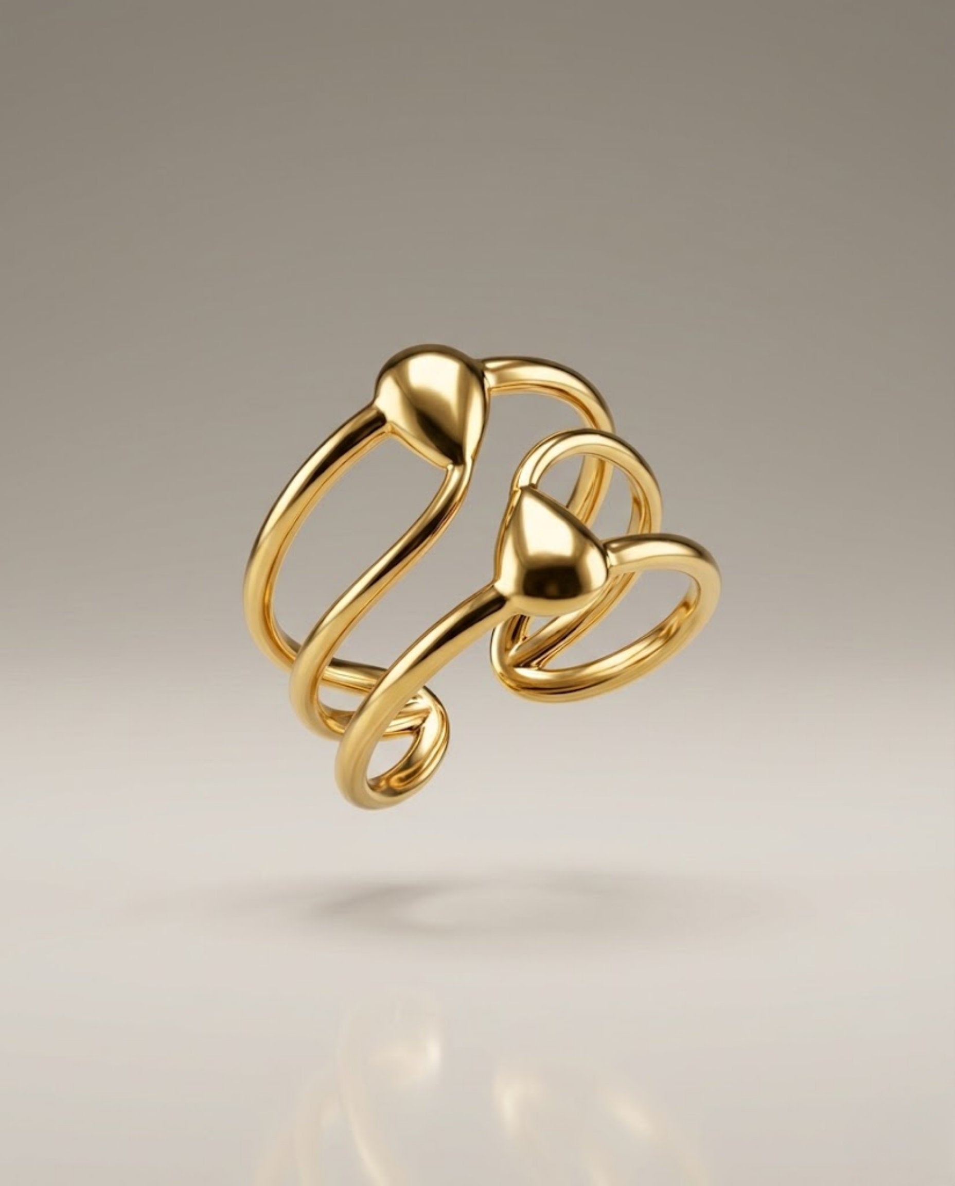 Orneza Gold Plated Twin Teardrop Triple Band Statement Ring
