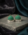 Orneza Emerald Green Textured Jhumka Earrings with Pearls