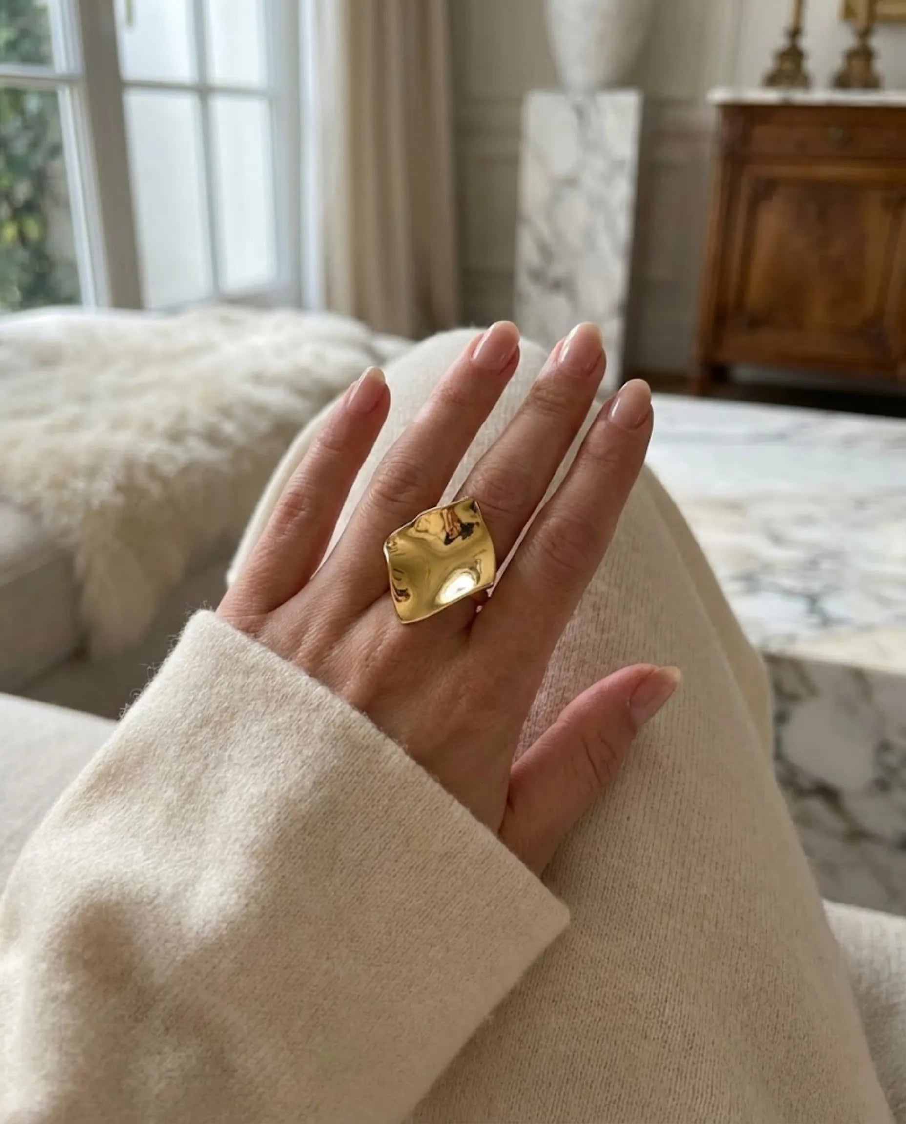 Orneza Liquid Gold Wave Statement Ring