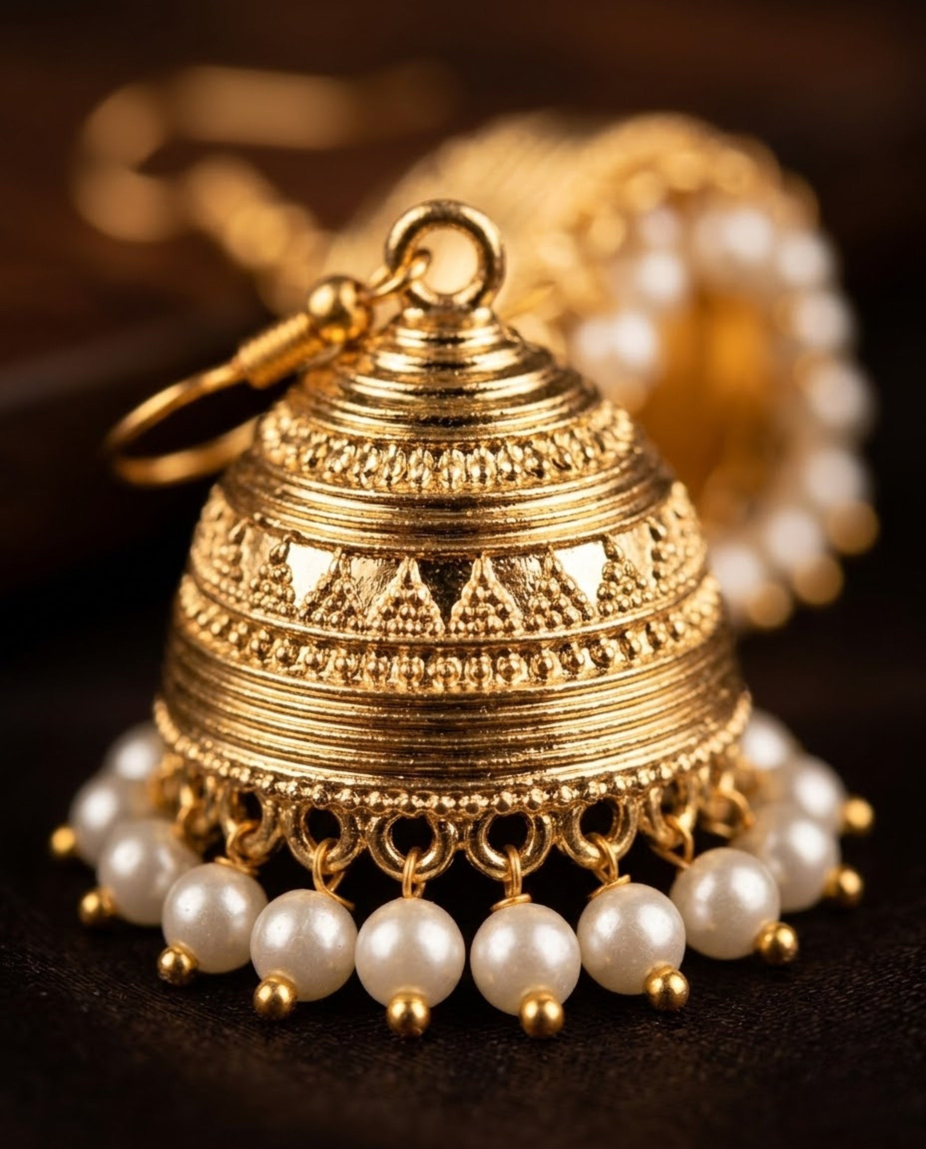 Orneza Gold Plated Filigree Jhumka Earrings with Pearls