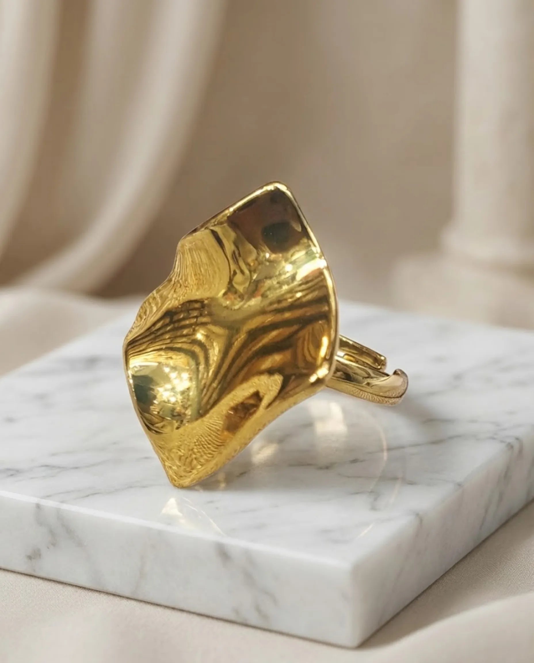 Orneza Liquid Gold Wave Statement Ring