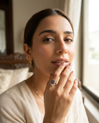 Orneza Sapphire Blue Floral Wrap Ring in Silver