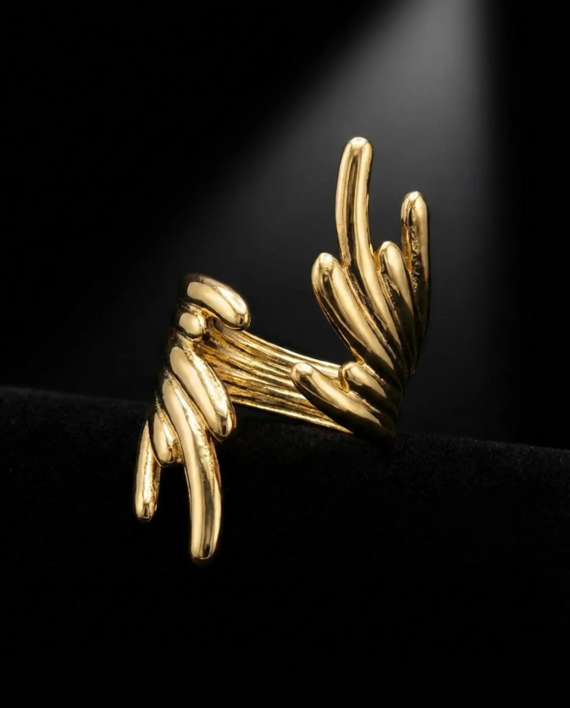 Orneza Abstract Coral Flame Statement Ring- Adjustable Gold