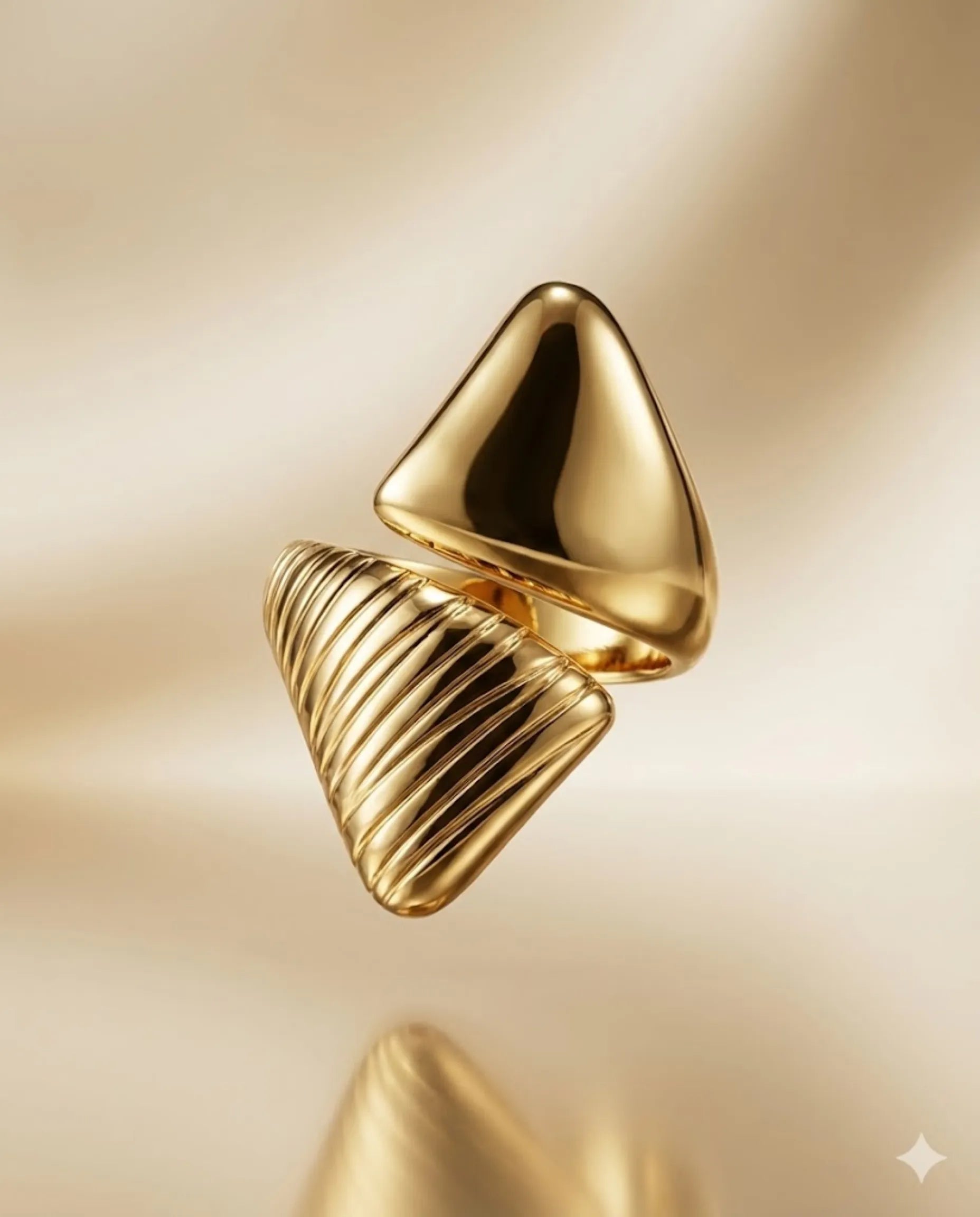 Orneza Dual Texture Pyramid Statement Ring - Adjustable Gold