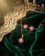 Orneza Royal Crimson Star Pendant and Earrings Jewelry Set