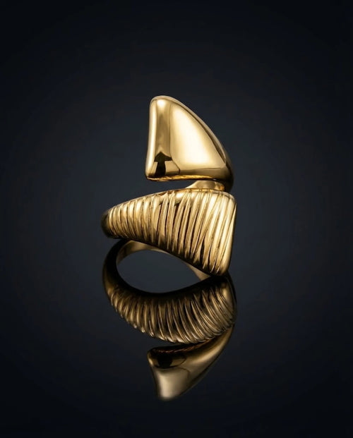 Orneza Dual Texture Pyramid Statement Ring - Adjustable Gold