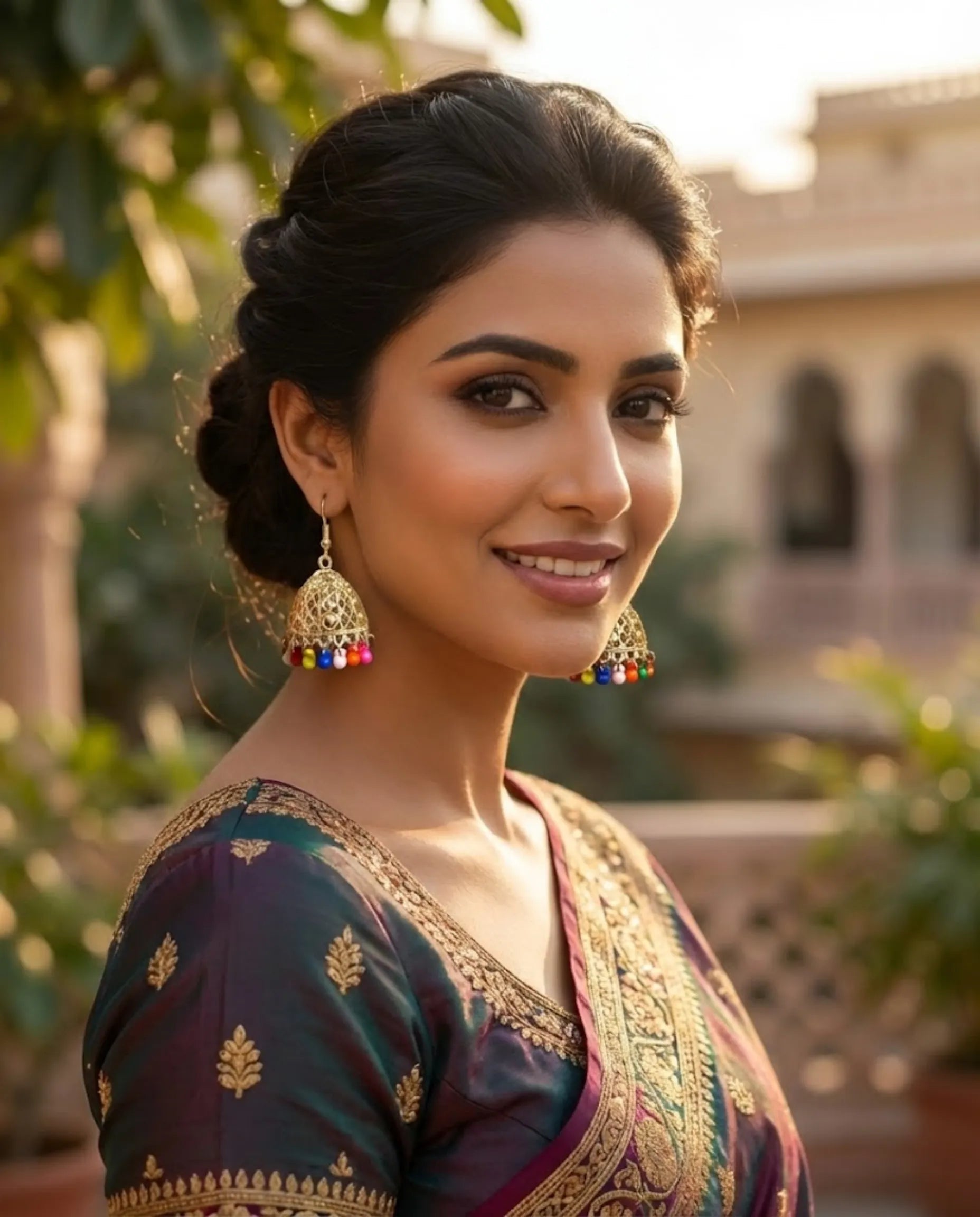 Orneza Multi-Color Beaded Gold Jhumka Earrings