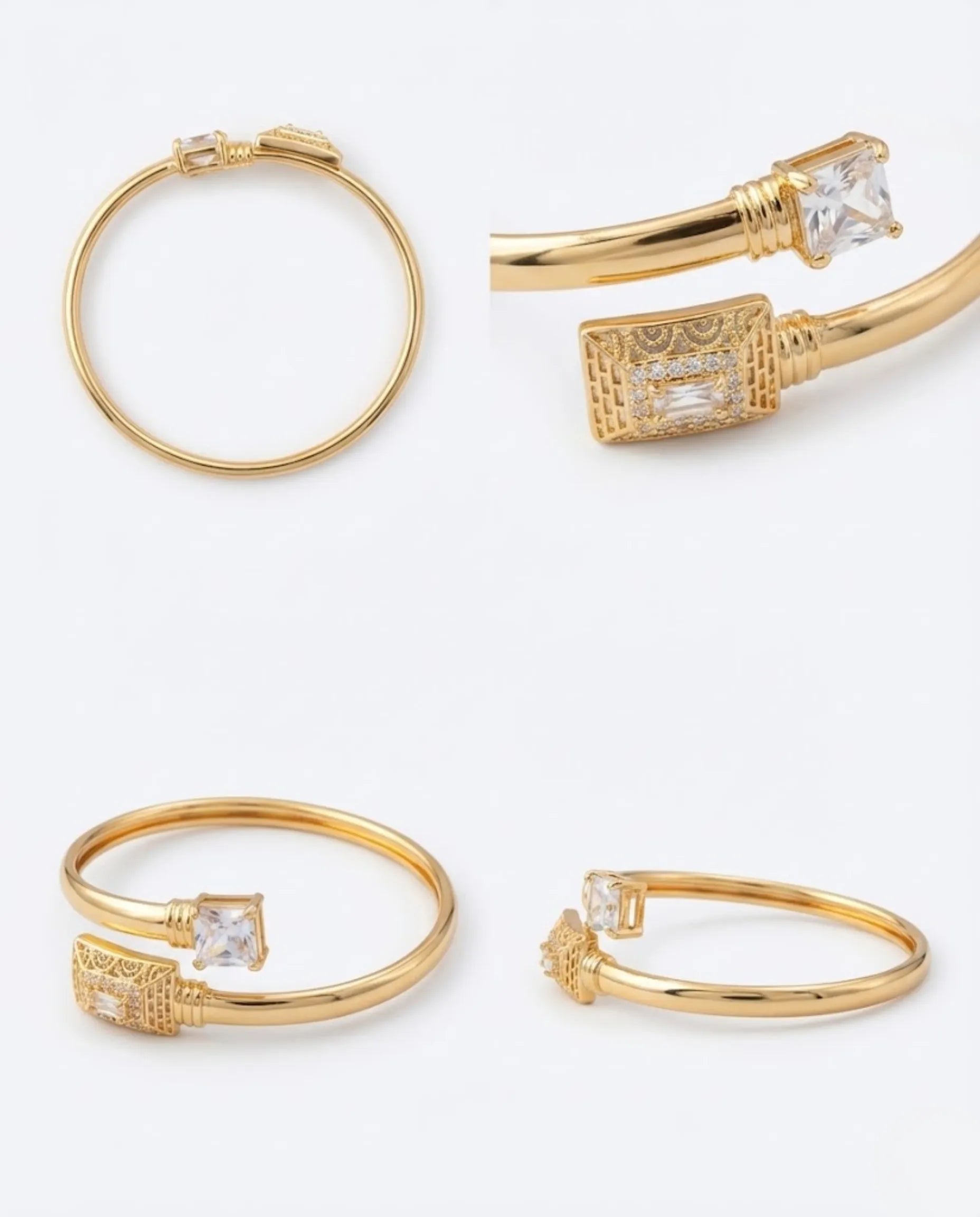 Orneza Empress Gold Bypass Bangle with Intricate Filigree