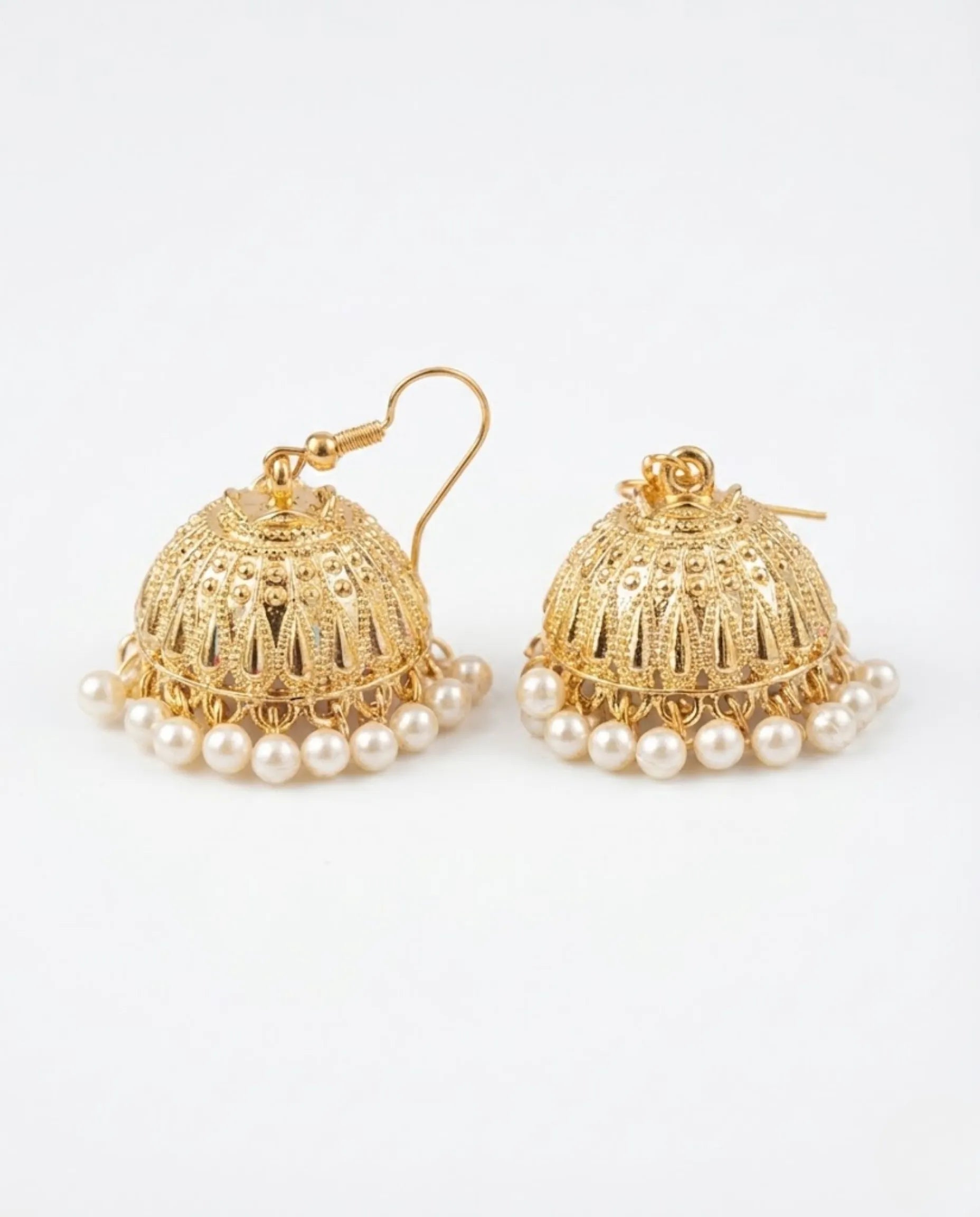 Orneza Gold Plated Square Jhumka Earrings with Ruby Drops