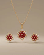 Orneza Scarlet Bloom Floral Crystal Jewelry Set