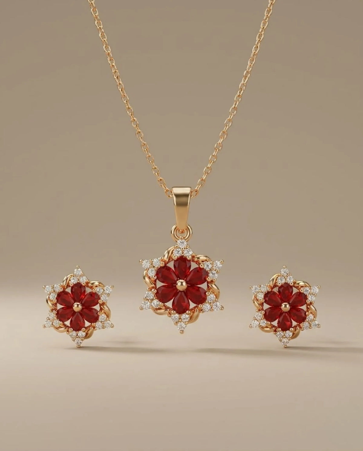 Orneza Scarlet Bloom Floral Crystal Jewelry Set