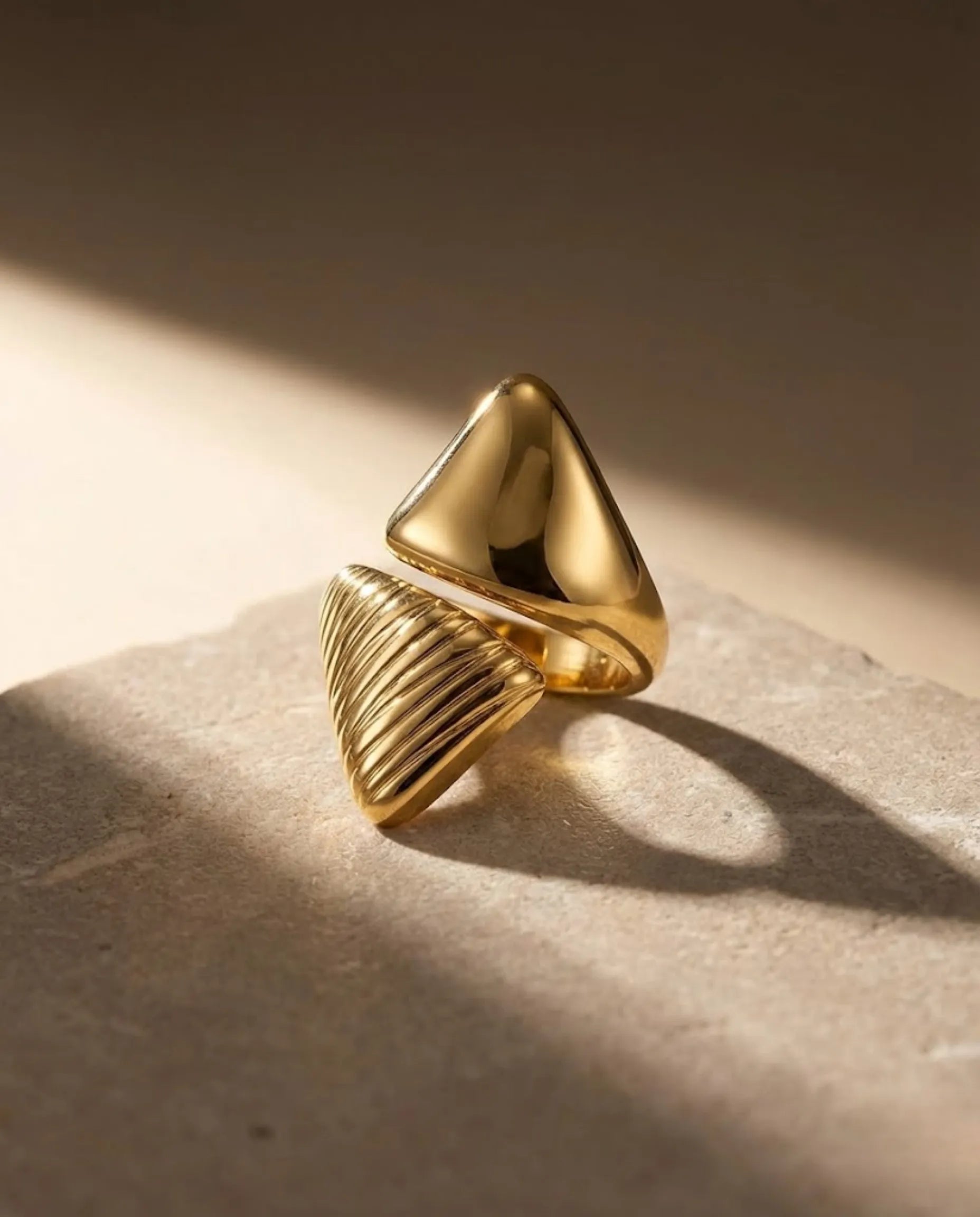 Orneza Dual Texture Pyramid Statement Ring - Adjustable Gold