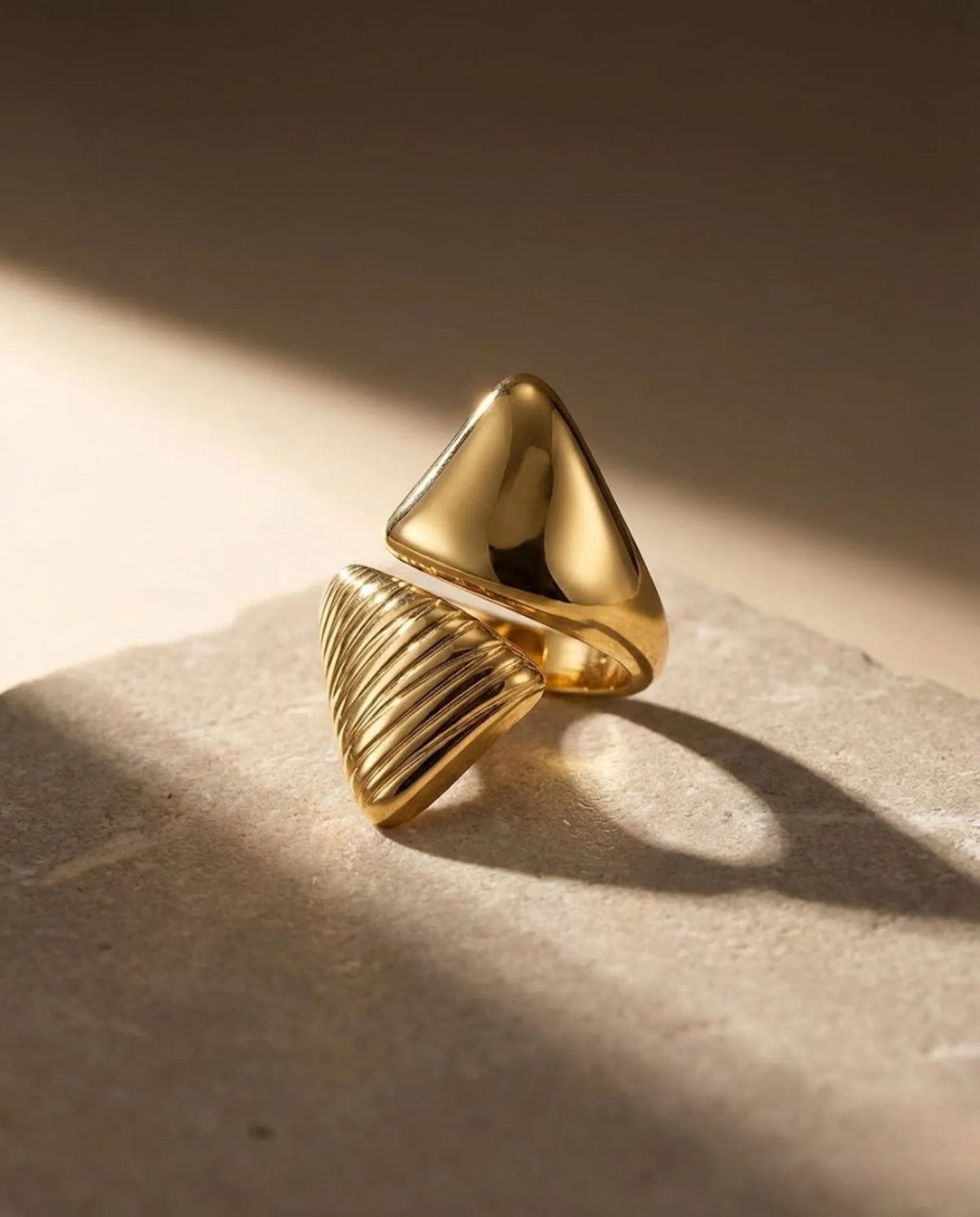 Orneza Dual Texture Pyramid Statement Ring - Adjustable Gold