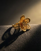 Orneza Gold Filigree Five Petal Floral Statement Ring